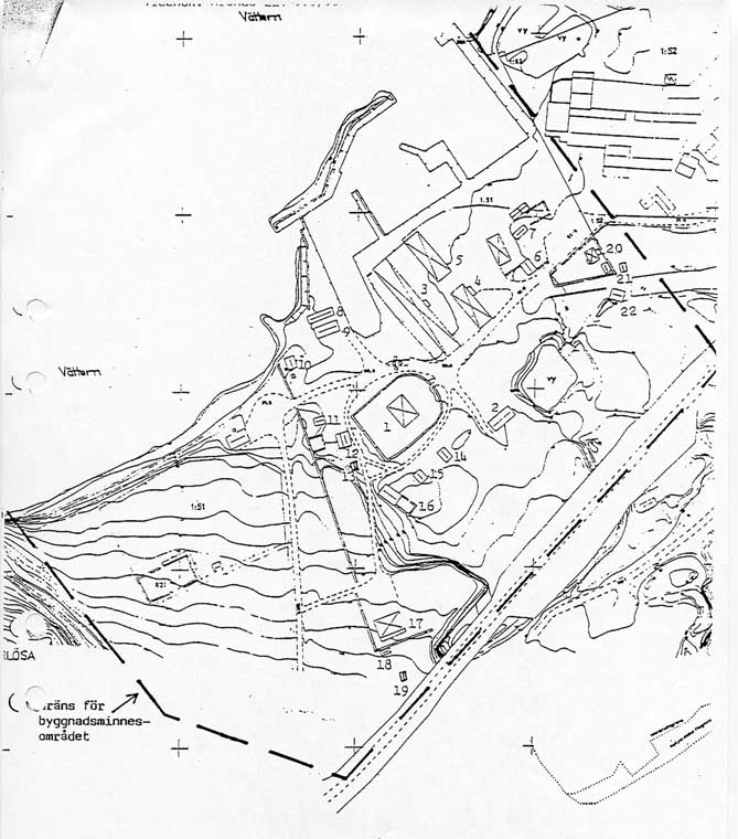 Map over Borghamn's listed buildings (from the government decision)